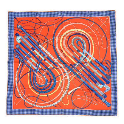 Hermes Silk Fouets Et Badines Scarf 90 Orange Cobalt Lavande 1 of 4