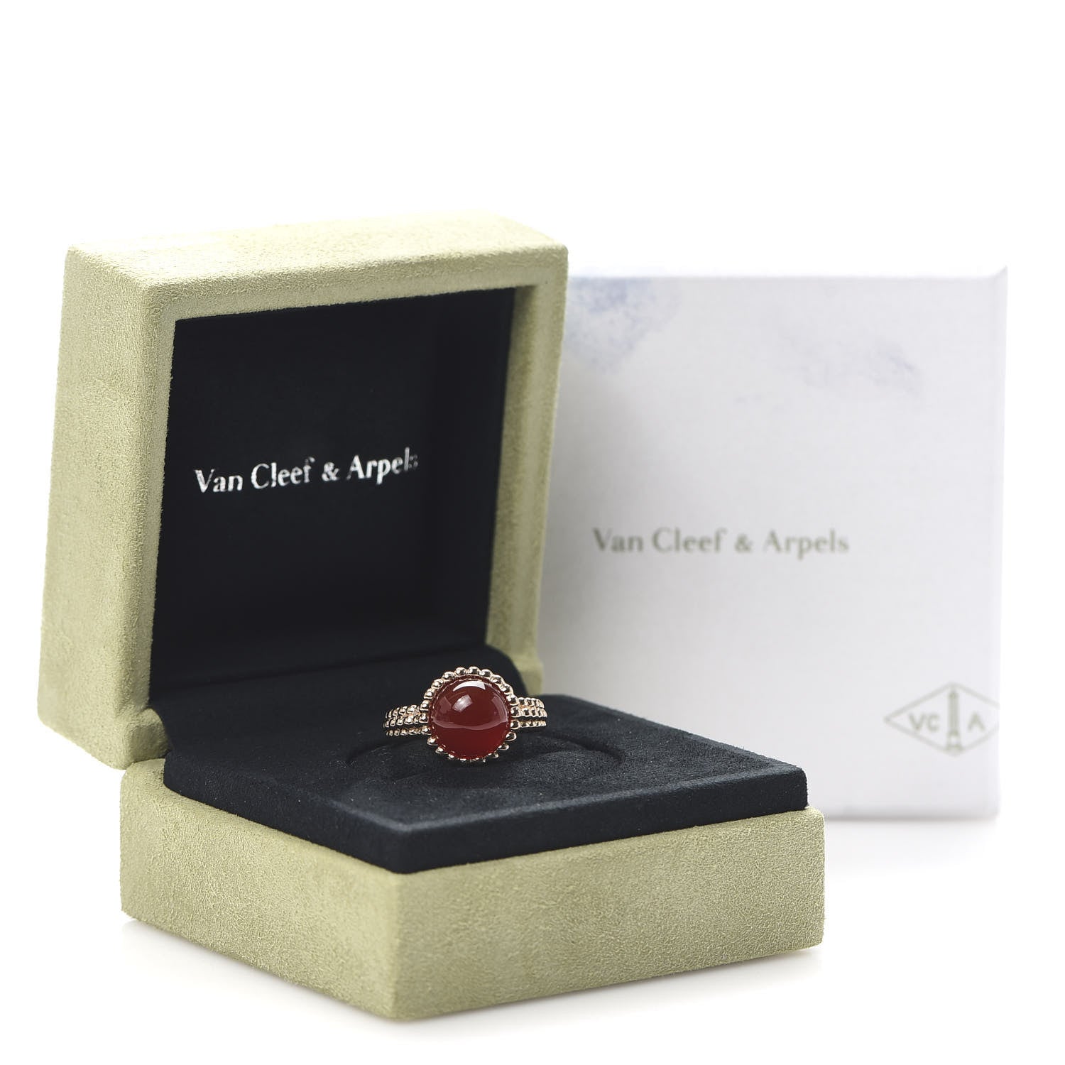 Van Cleef & Arpels 18K Rose Gold Carnelian Perlee Couleurs Ring 52 6 8 of 8