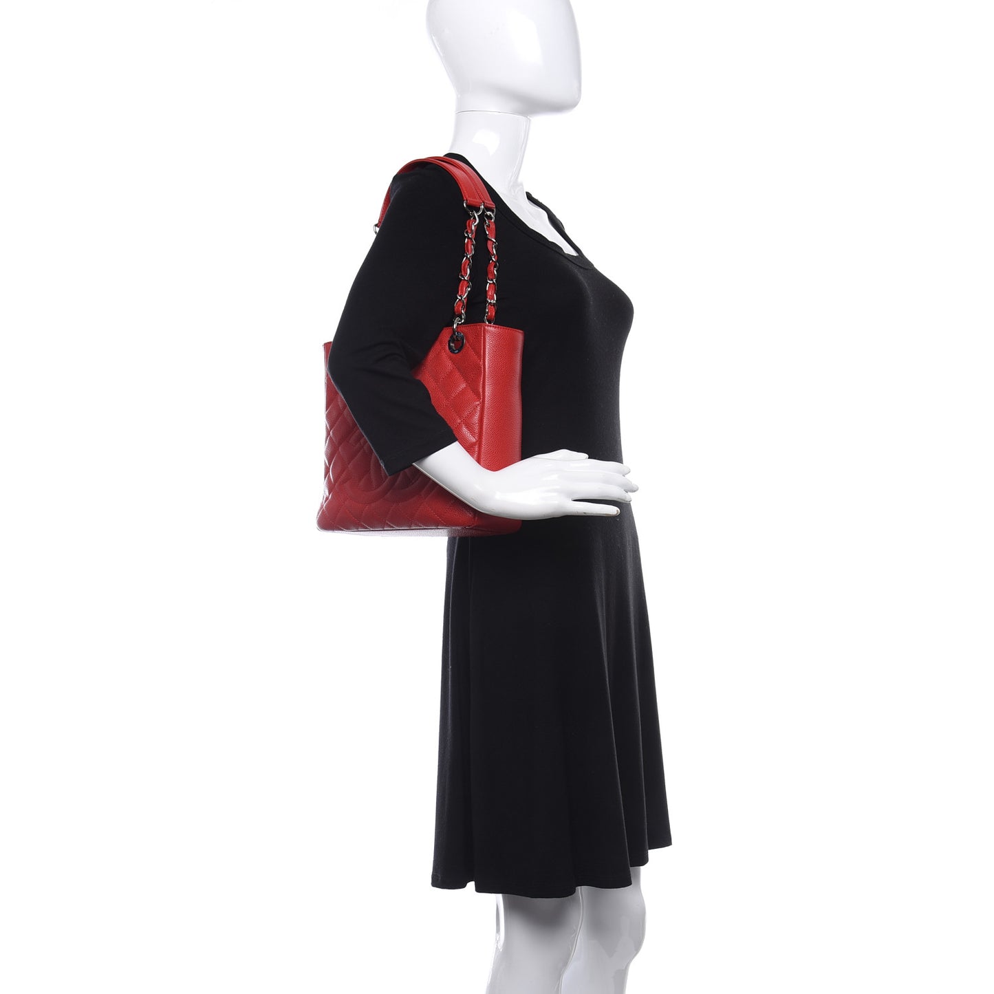 Caviar Quilted Petit Shopping Tote PST Red