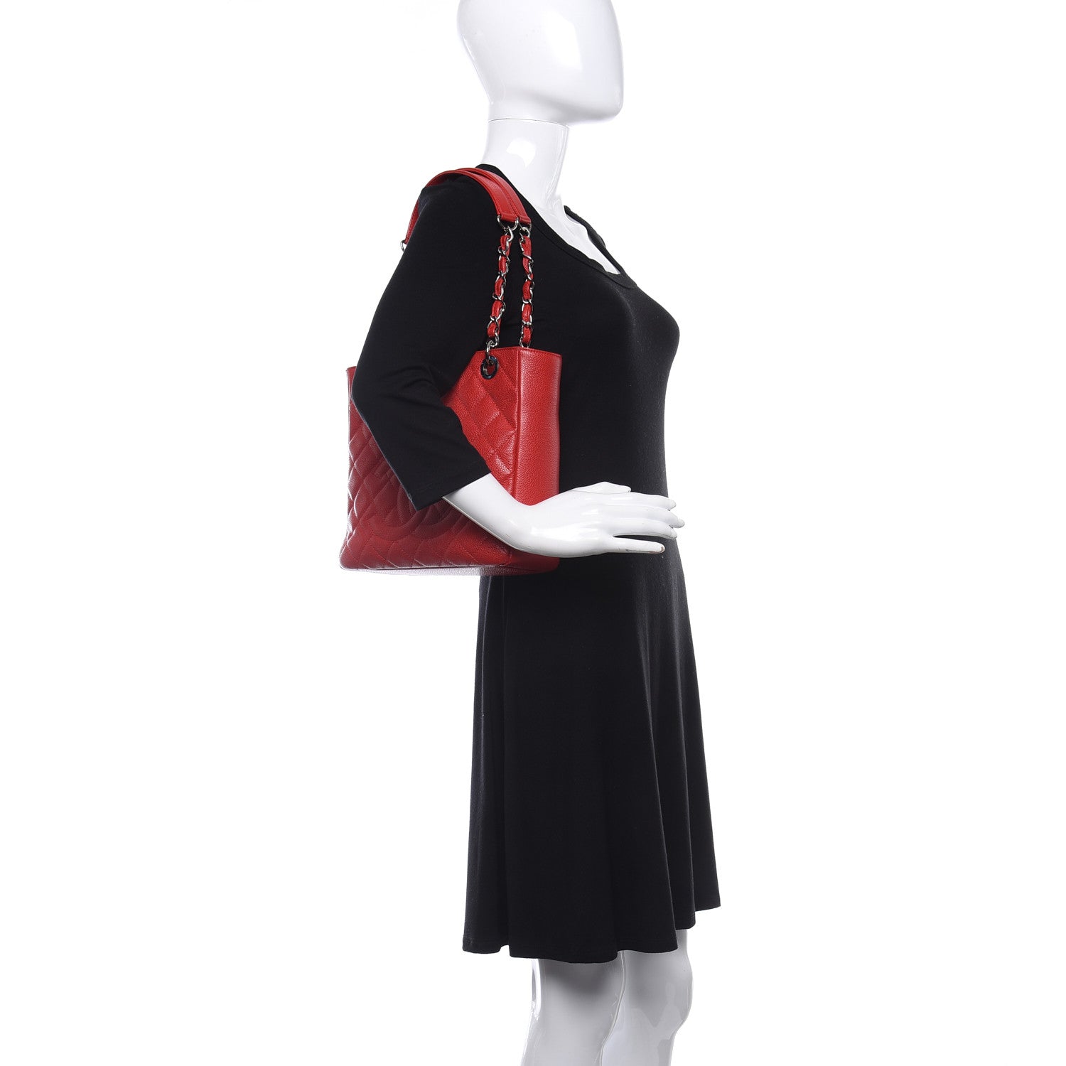 Chanel Caviar Quilted Petit Shopping Tote PST Red 2 of 13