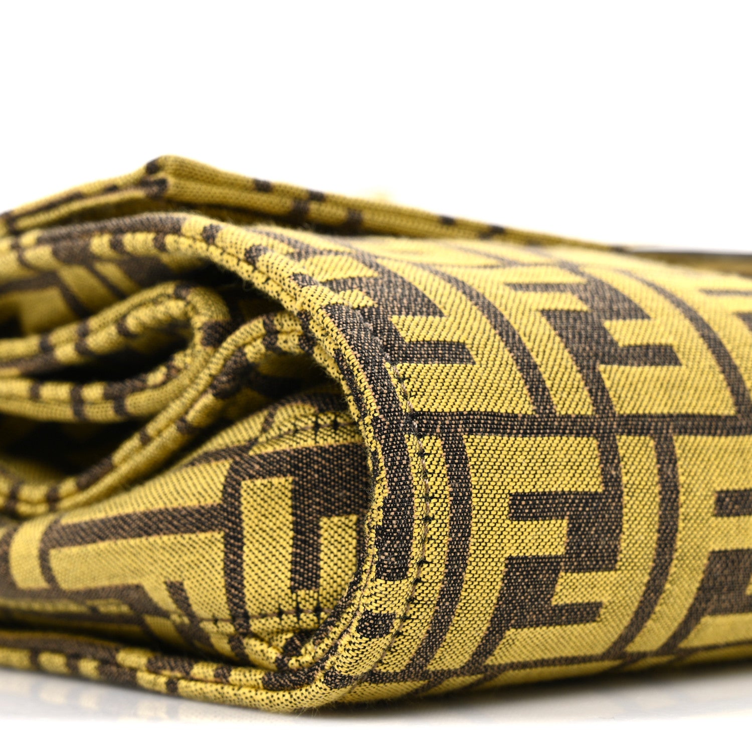 Fendi x FRGMT Woven Fabric Jacquard FF Embroidered Baguette Foldable Tote Tobacco Mimosa 11 of 12