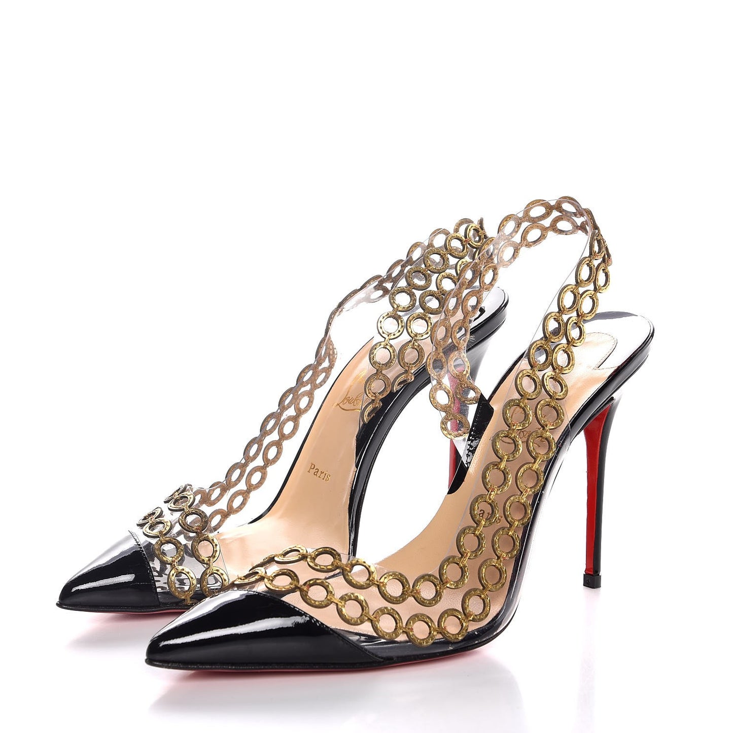 Patent PVC Malaika Half Dorsay 120 Pumps 38 Black Gold