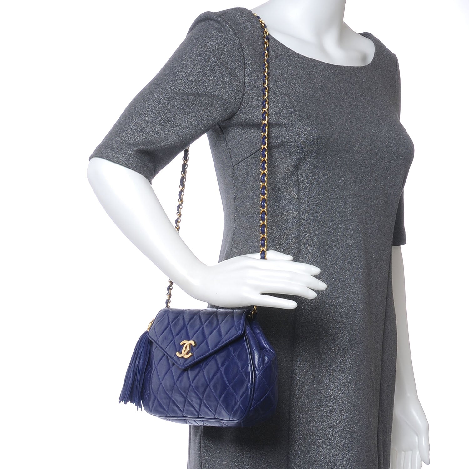 Chanel Lambskin Quilted Envelope Tassel Bag Royal Blue 2 of 9