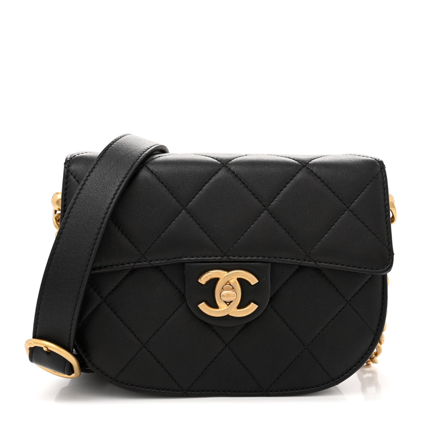 Calfskin Quilted Moon Messenger Black