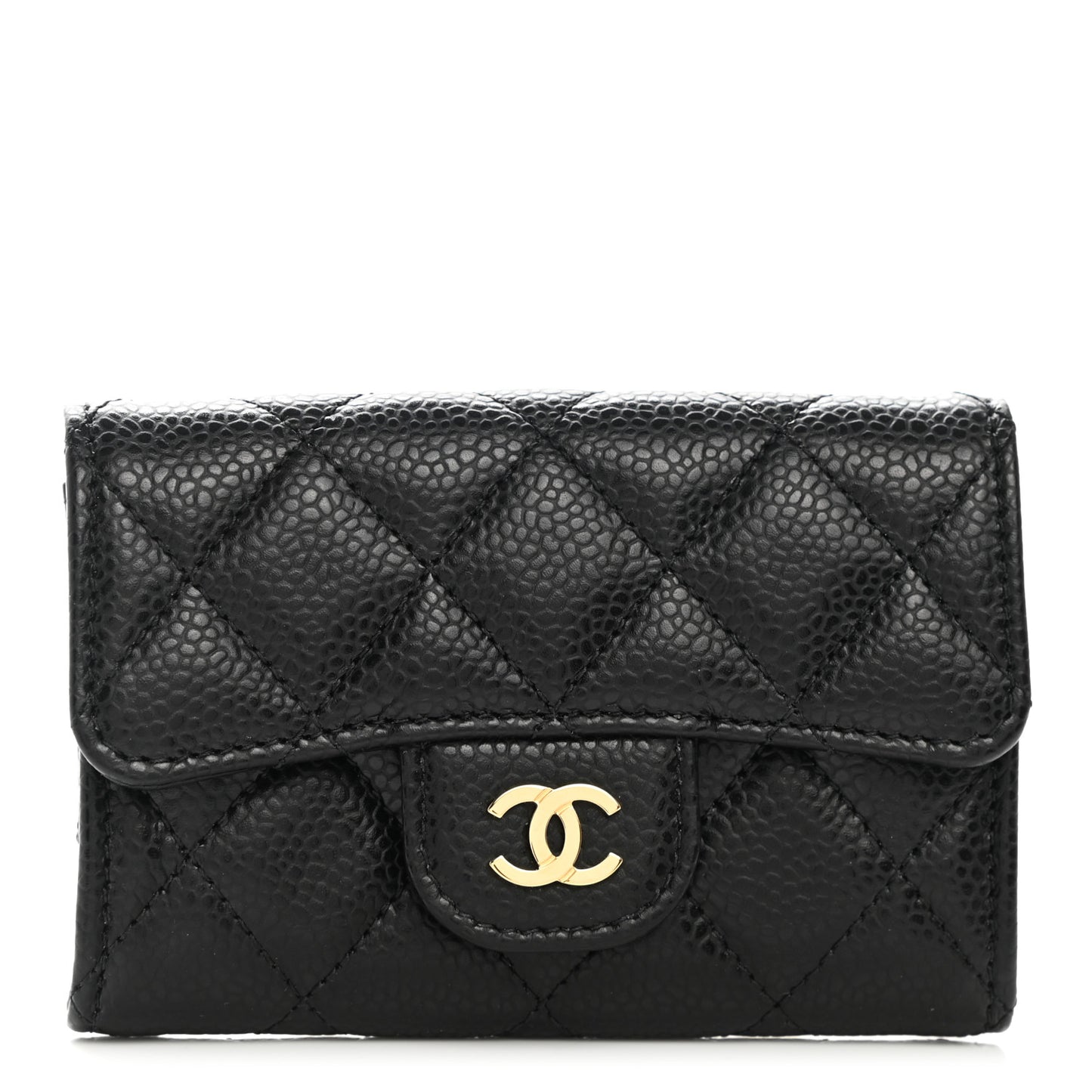 Caviar Quilted Flap Card Holder Wallet Black