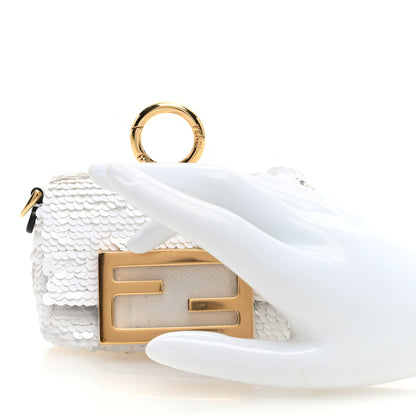 Fendi Sequin Paillettes Shiny Nappa Sex and the City Nano Maxi Buckle Baguette Charm White 2 of 7