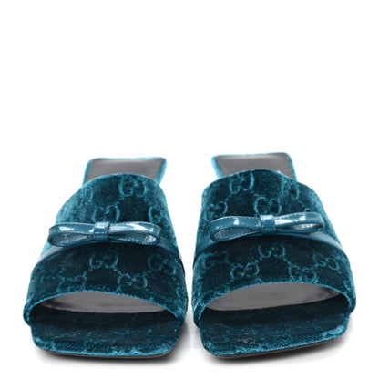 Gucci New Velvet Ashmir Regent Calfskin GG Monogram Square Toe Bow 45mm Slide Sandals Peacock Blue 39.5 3 of 9