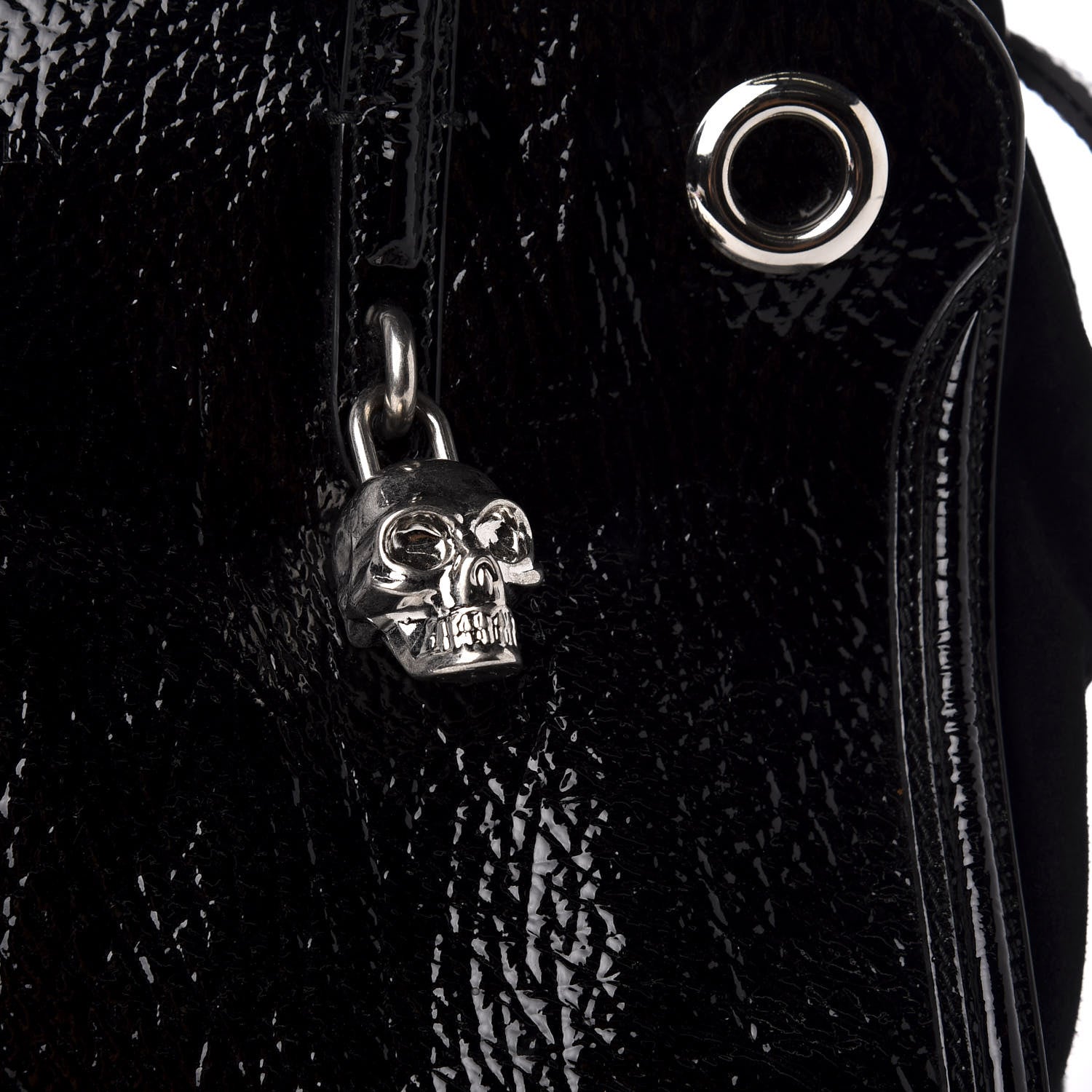 Alexander McQueen Patent Small Eyelet Padlock Skull Tote Black 9 of 11