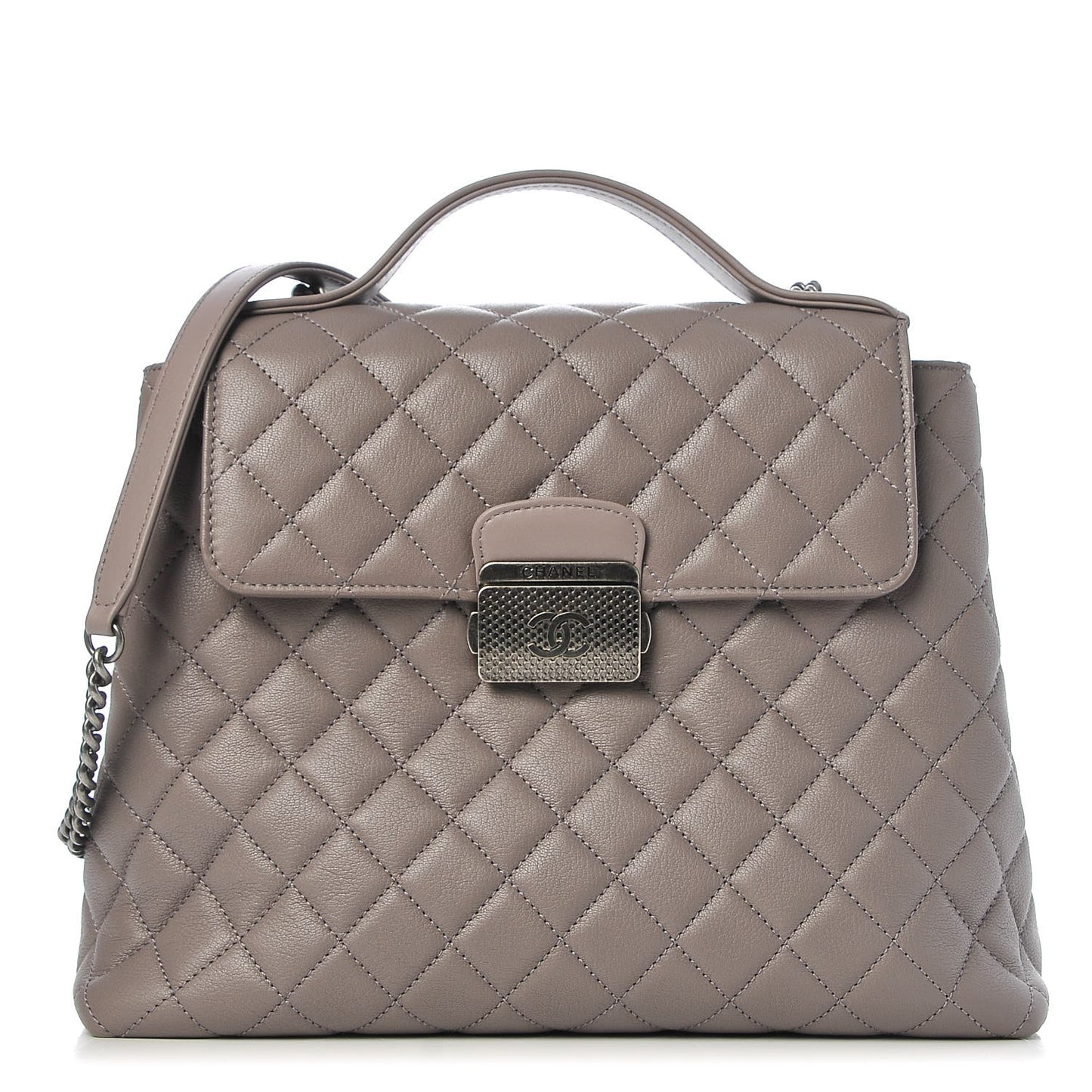 Goatskin Quilted Small CC University Shopping Tote Grey