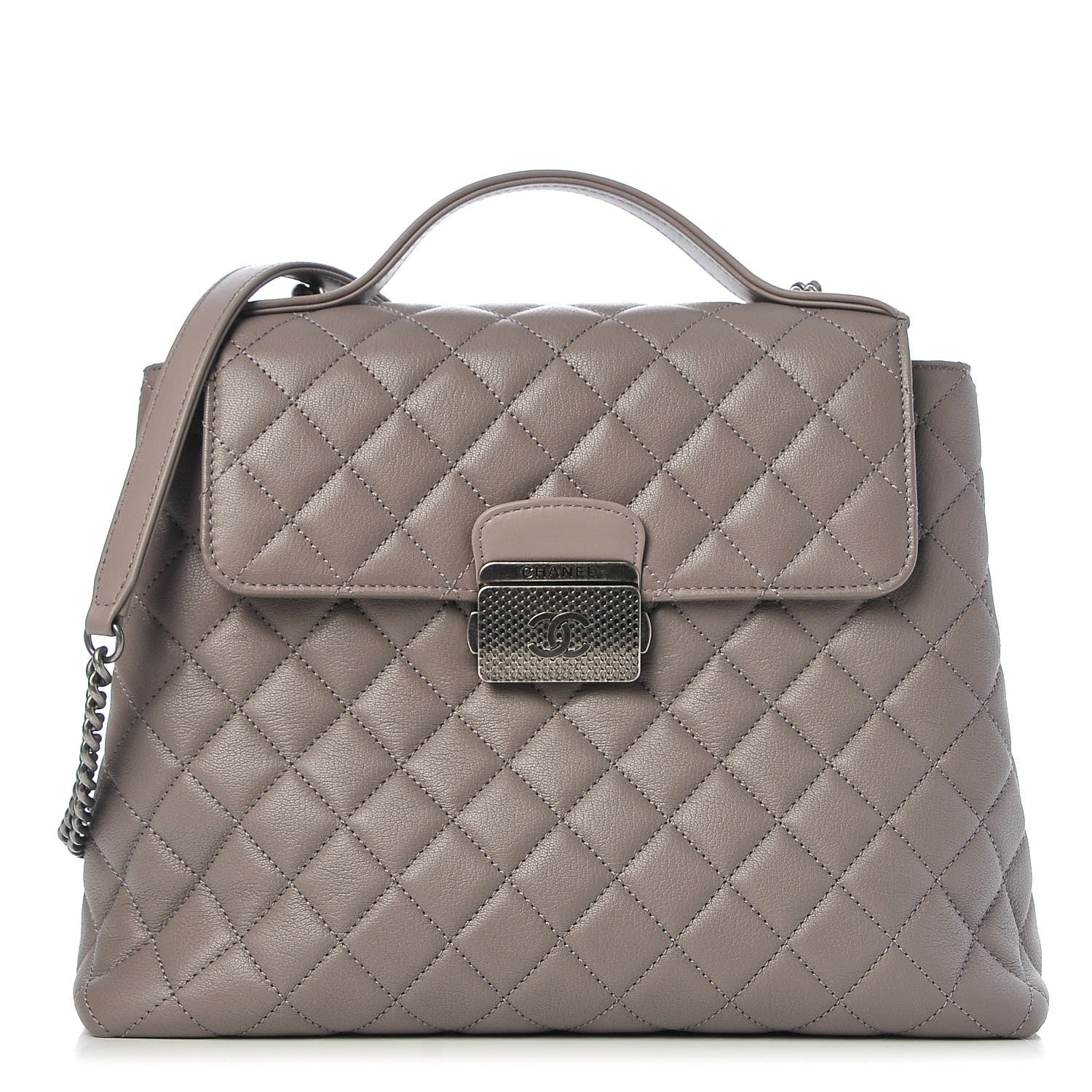 Chanel Goatskin Quilted Small CC University Shopping Tote Grey 1 of 8