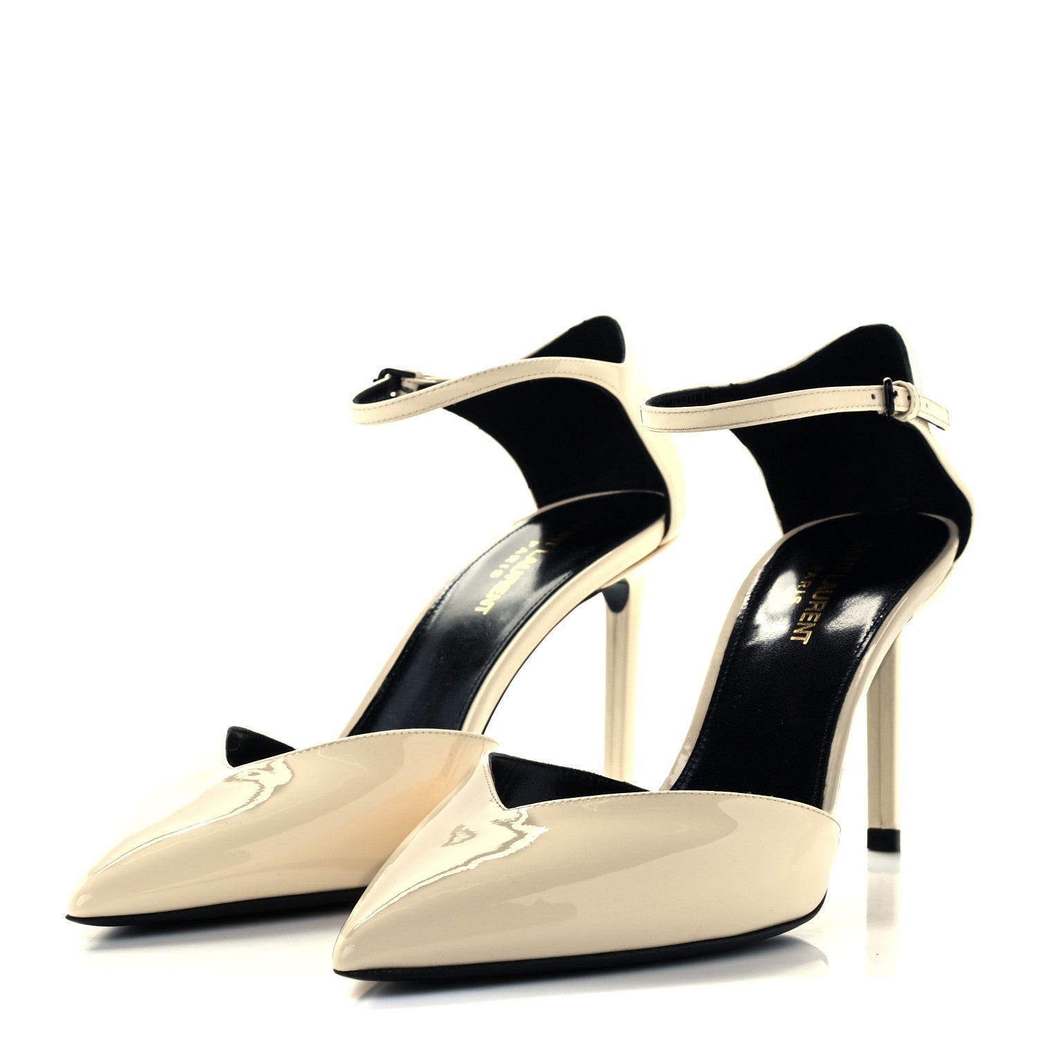 Saint Laurent Patent Anja 85 Ankle Strap Pointed Pumps 40 Coquille 2 of 11