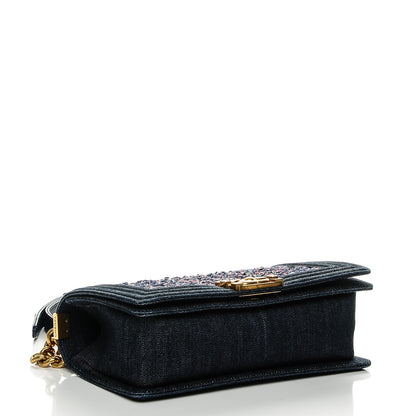 Chanel Tweed Denim Medium Boy Flap Navy Blue 4 of 7