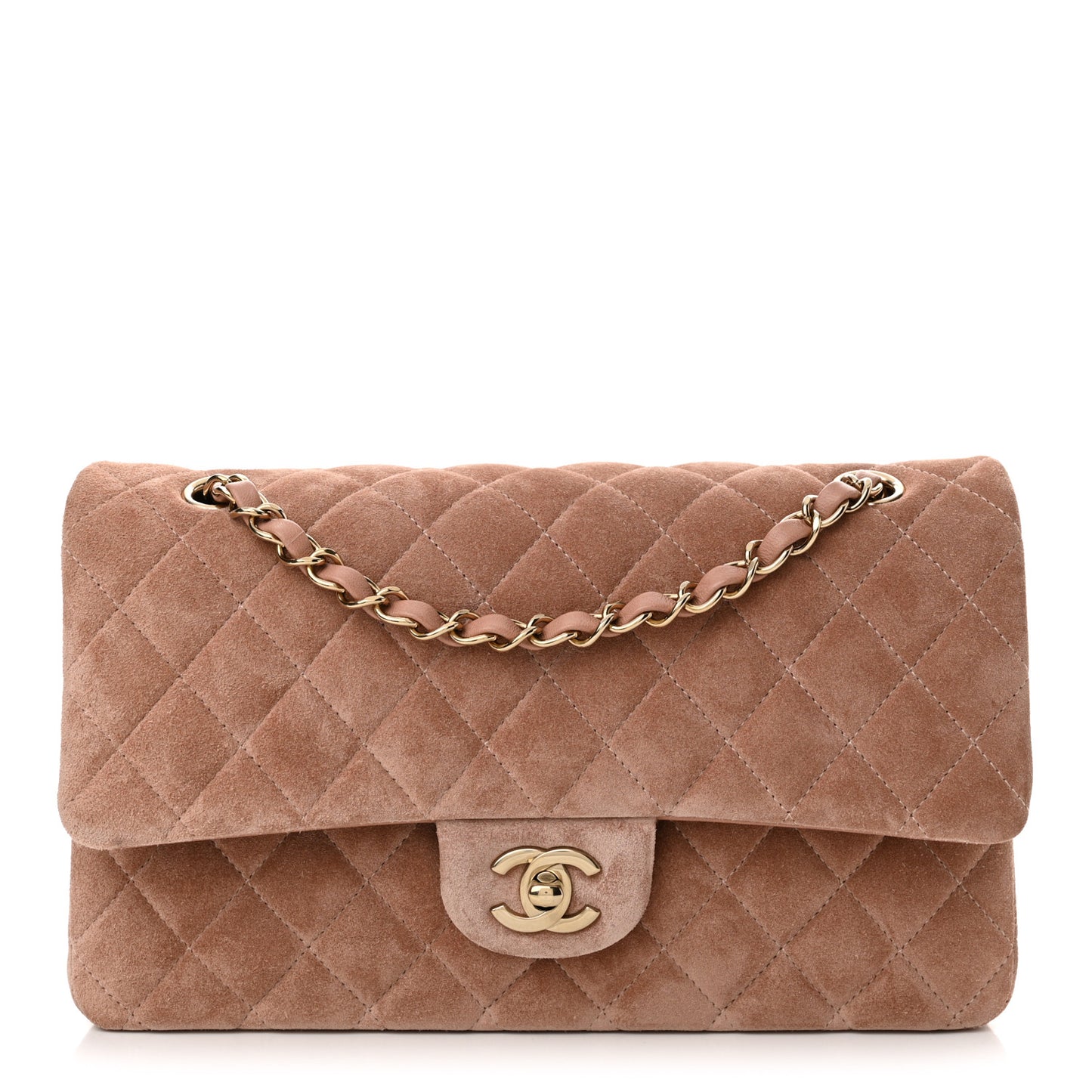 Suede Quilted Medium Double Flap Light Pink