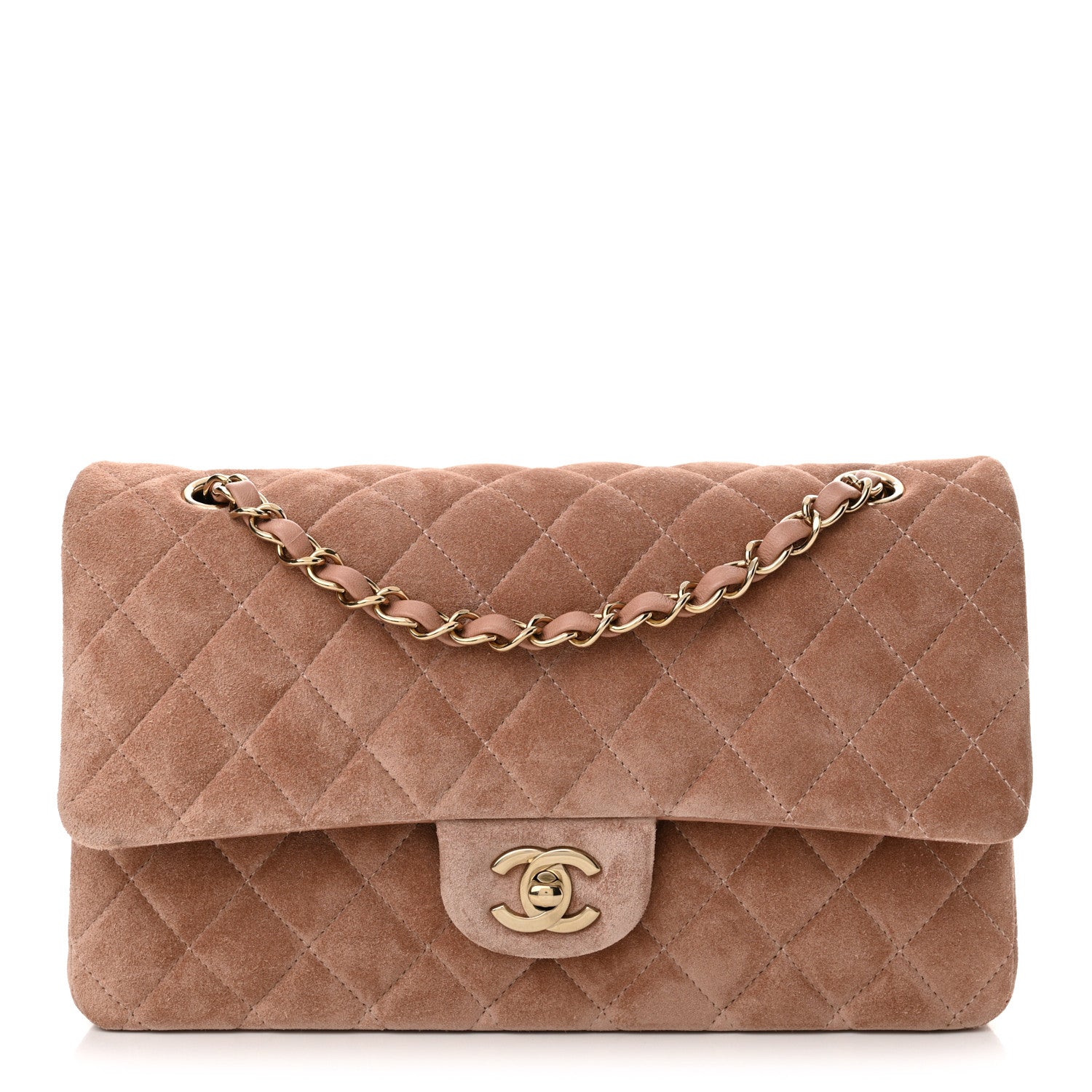 Chanel Suede Quilted Medium Double Flap Light Pink 1 of 10