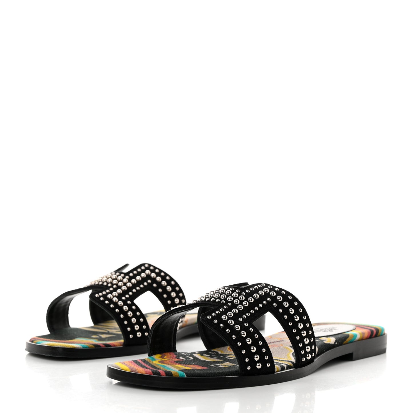 Suede Goatskin Studded Oran Sandals 36 Black