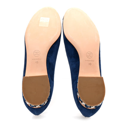Chanel Suede Cap Toe CC Chain Ballerina Flats 40 Blue Black 6 of 9