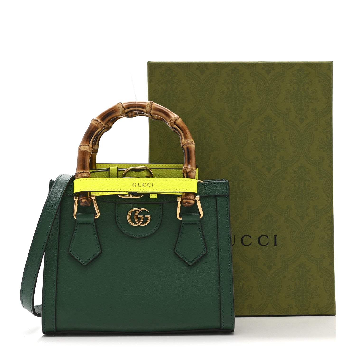 Gucci Wonka Grain Calfskin Mini Diana Tote Bag Green Yellow Fluo 12 of 12