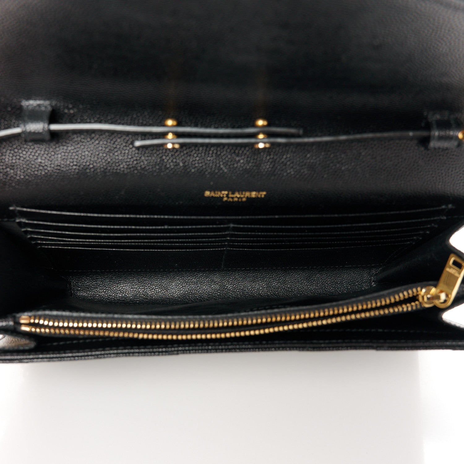 Saint Laurent Grain De Poudre Matelasse Chevron Monogram Chain Wallet Black 5 of 10