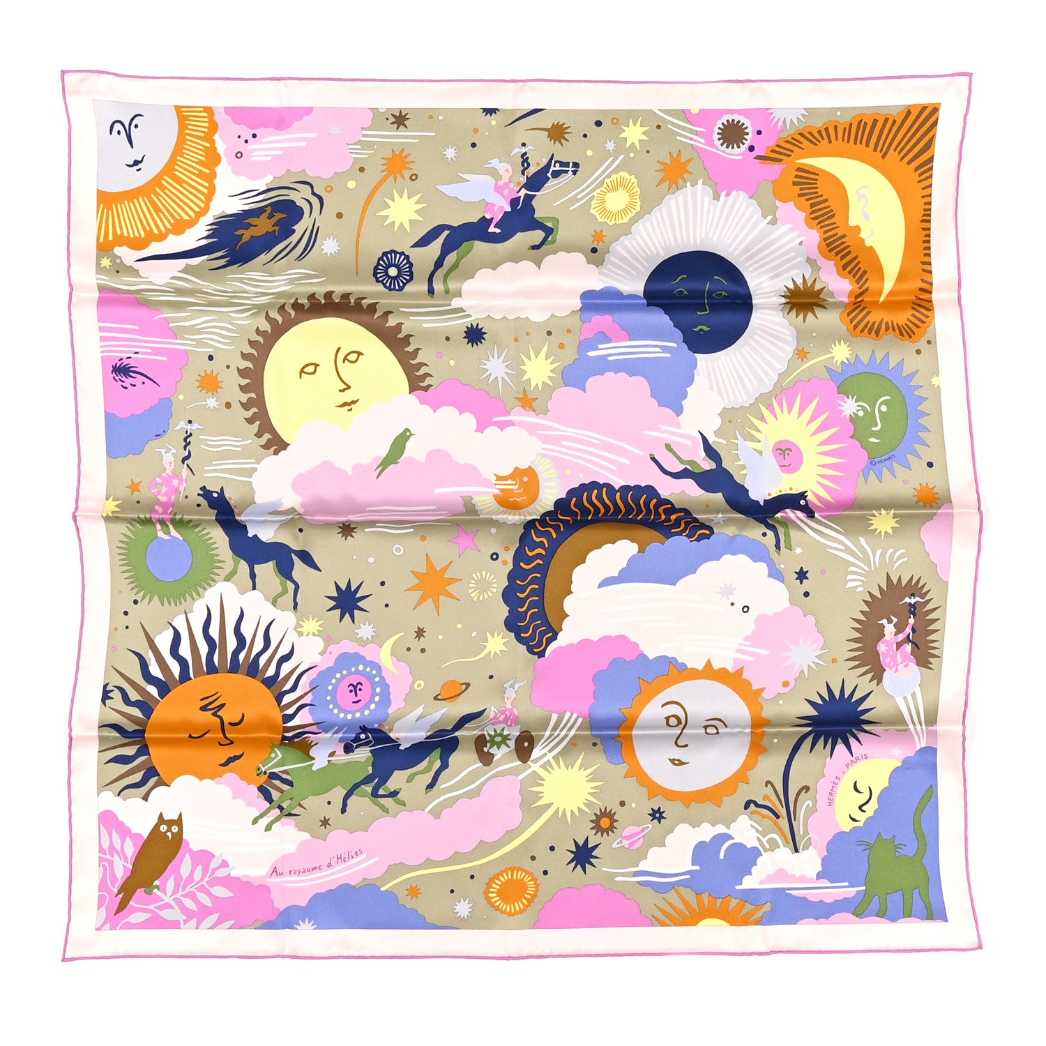 Hermes Silk Au Royaume d'Helios Scarf 70 Vert Amande Parme Ocre 1 of 5