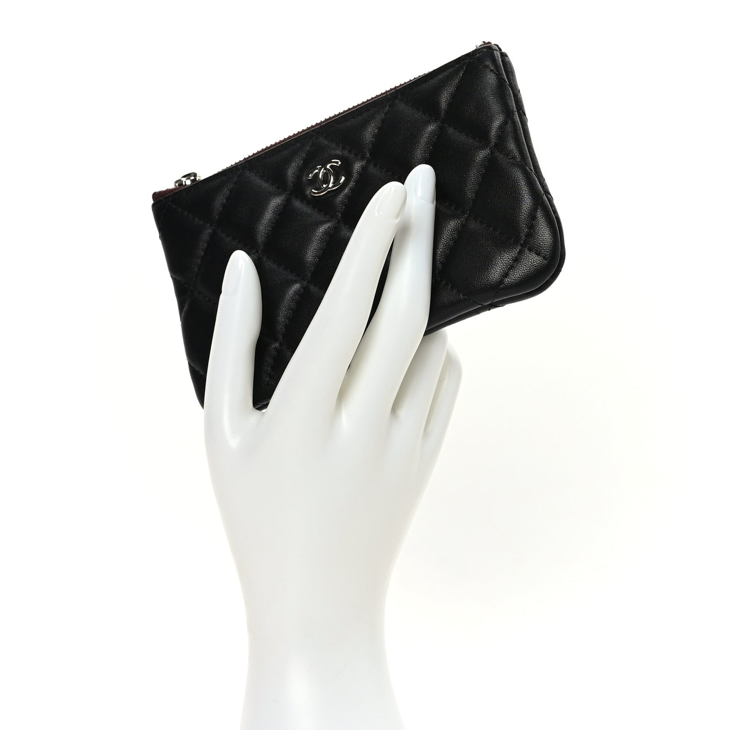 Lambskin Quilted Small Cosmetic Case Black