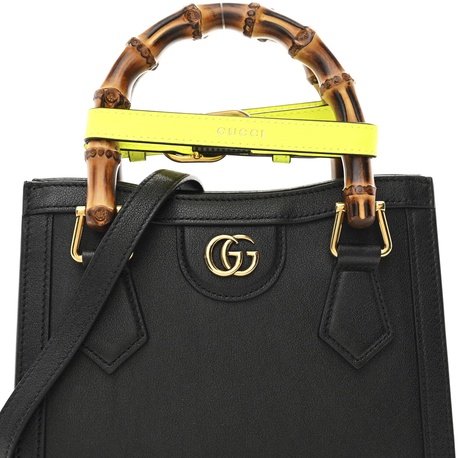 Gucci Wonka Grain Calfskin Mini Diana Tote Bag Black Yellow Fluo 8 of 10