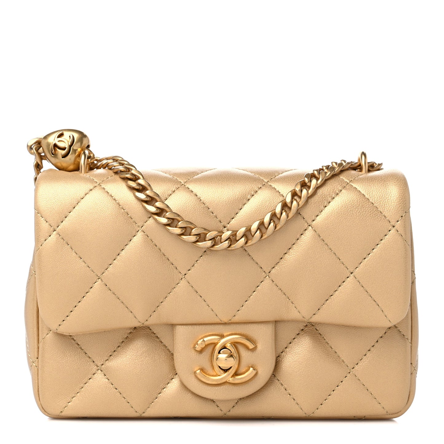 Lambskin Quilted Mini Sweetheart Rectangular Flap Gold