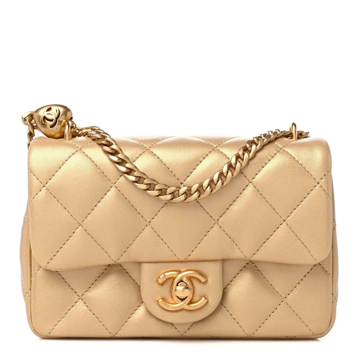 Chanel Lambskin Quilted Mini Sweetheart Rectangular Flap Gold 1 of 10