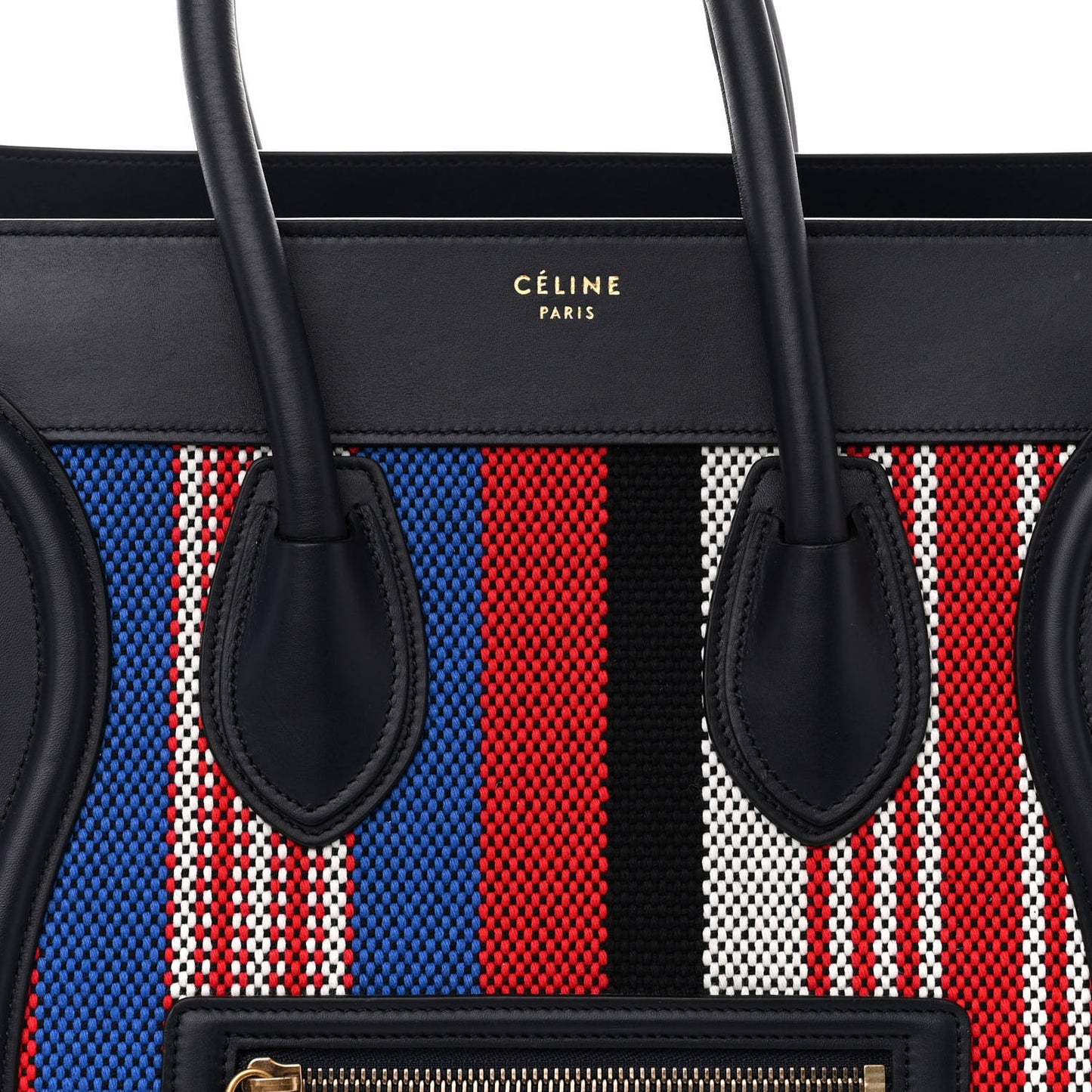 Smooth Calfskin Striped Cotton Canvas Mini Luggage Navy Blue