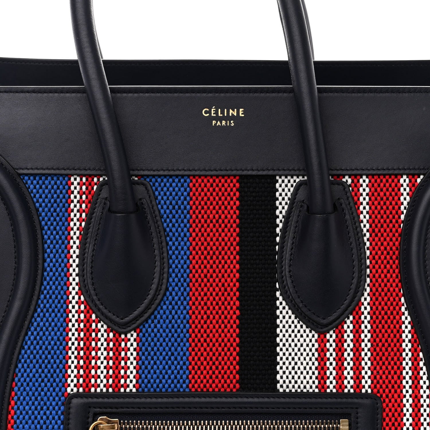 Celine Smooth Calfskin Striped Cotton Canvas Mini Luggage Navy Blue 7 of 11