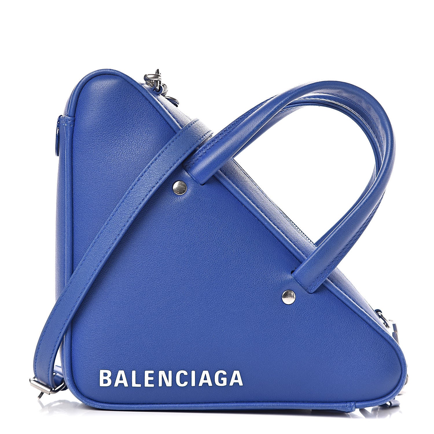 Balenciaga Shiny Day Calfskin Logo XS Triangle Duffle Bleu Roi White 1 of 11