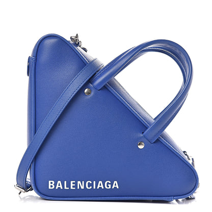 Balenciaga Shiny Day Calfskin Logo XS Triangle Duffle Bleu Roi White 1 of 11