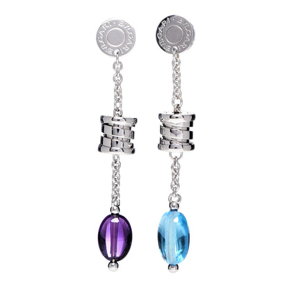 Bulgari 18K White Gold Amethyst Blue Topaz B.Zero1 Drop Earrings 1 of 4