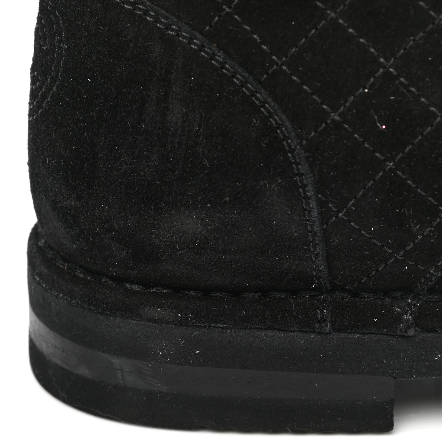 Suede Calfskin Quilted Combat Short Boots 38.5 Black