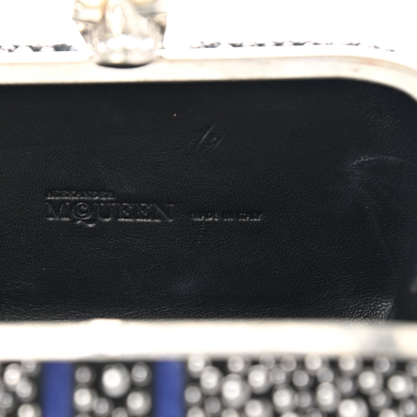 Suede Studded Britannia Skull Box Clutch Blue Black