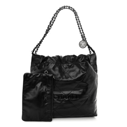 Chanel Shiny Calfskin Quilted Small Chanel 22 So Black 1 of 11