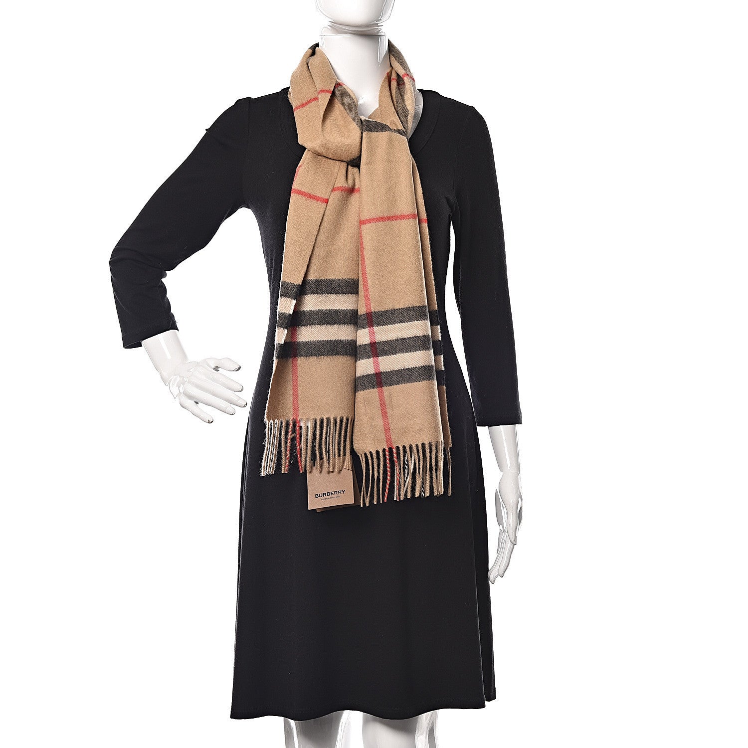 Burberry Cashmere Giant Check Fringe Scarf Archive Beige 2 of 5