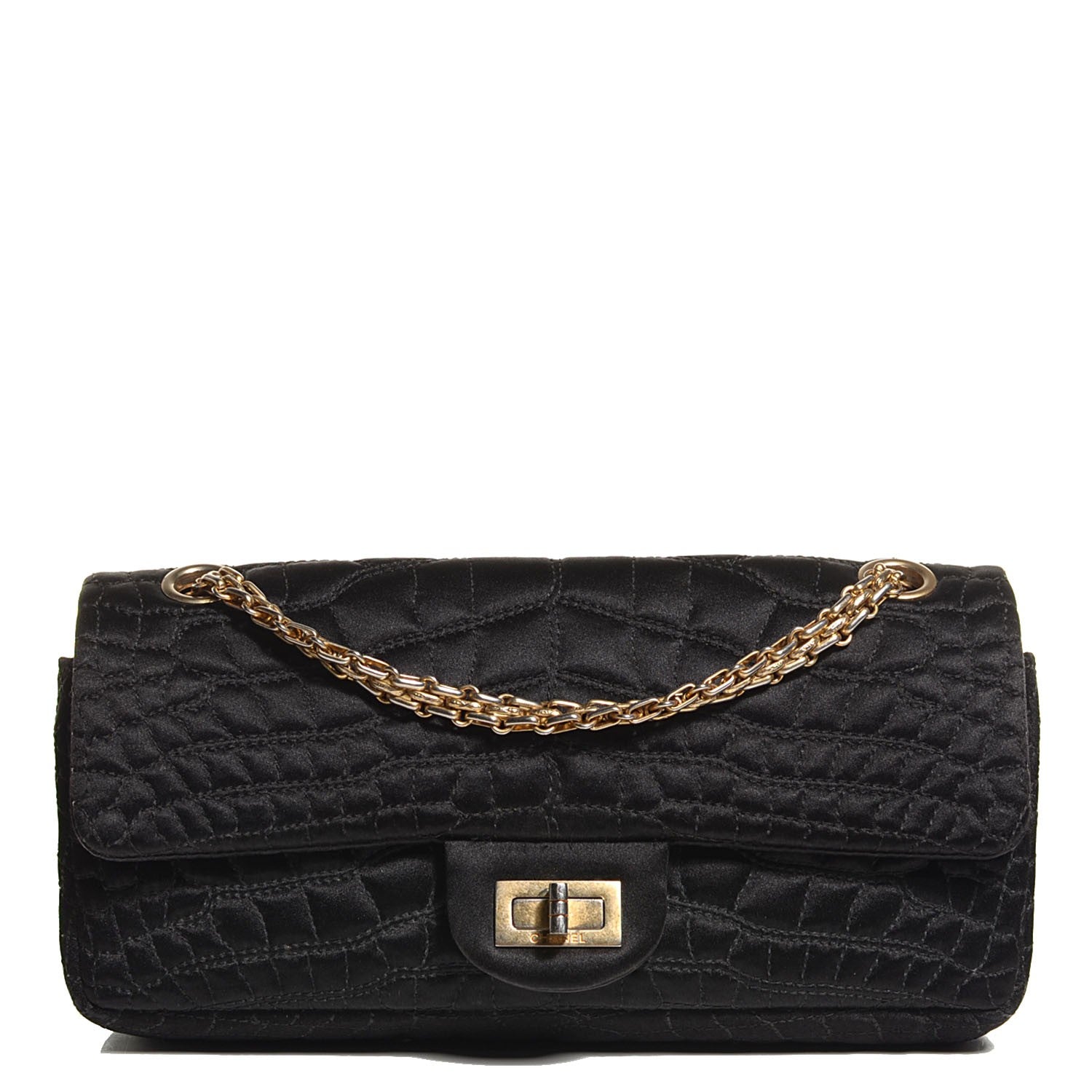 Chanel Satin Coco's Croc East West Double Flap Black 1 of 8