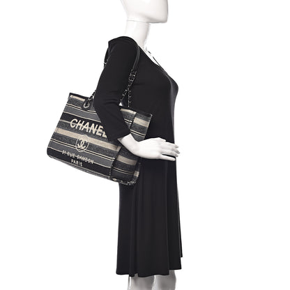 Chanel Striped Canvas Small Deauville Tote Dark Grey 2 of 10
