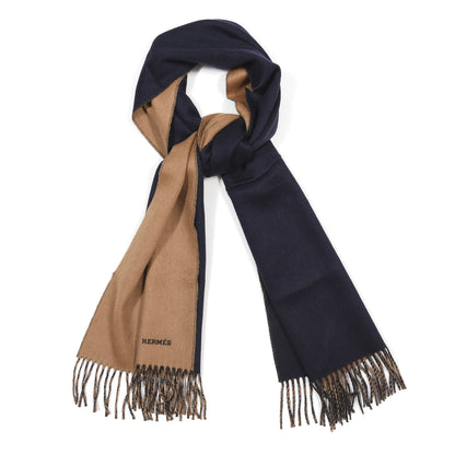 Hermes Cashmere Recto Verso Muffler Camel Marine 1 of 4