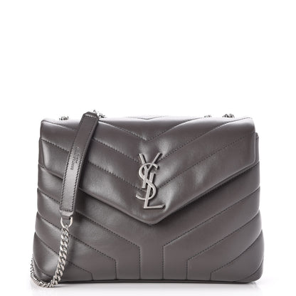 Saint Laurent Calfskin Y Quilted Monogram Small Loulou Chain Satchel Earth 1 of 7