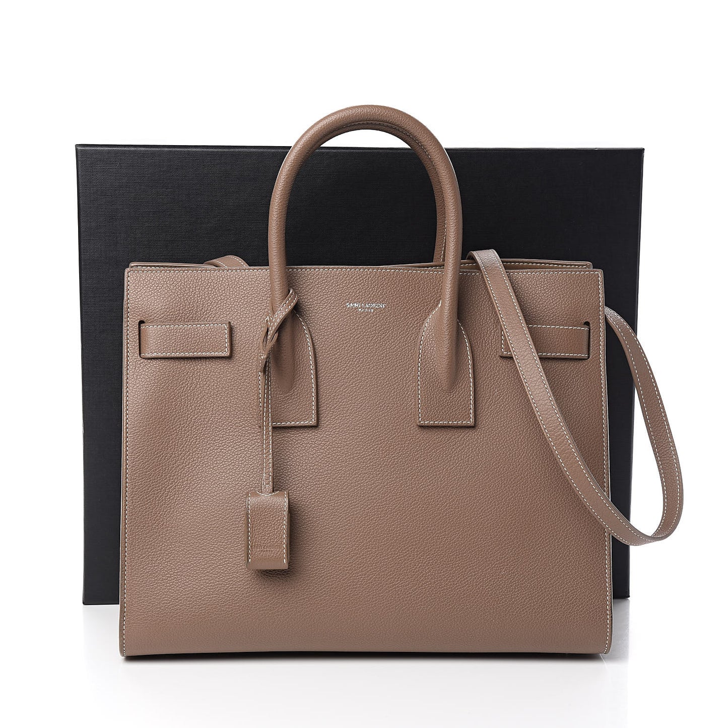 Grained Calfskin Topstitch Small Classic Sac De Jour Taupe