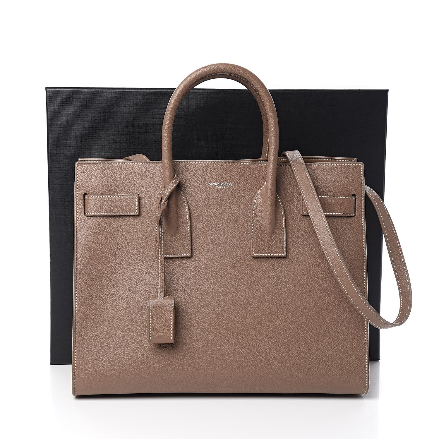 Saint Laurent Grained Calfskin Topstitch Small Classic Sac De Jour Taupe 13 of 13