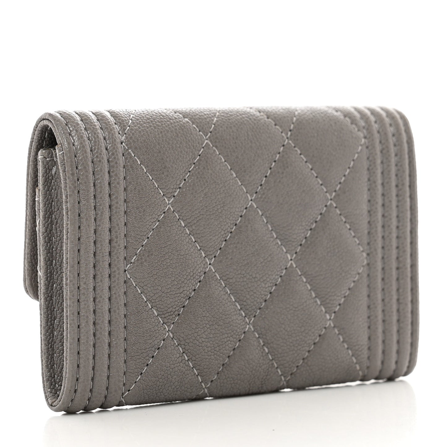 Caviar Quilted Boy Flap Card Holder Grey