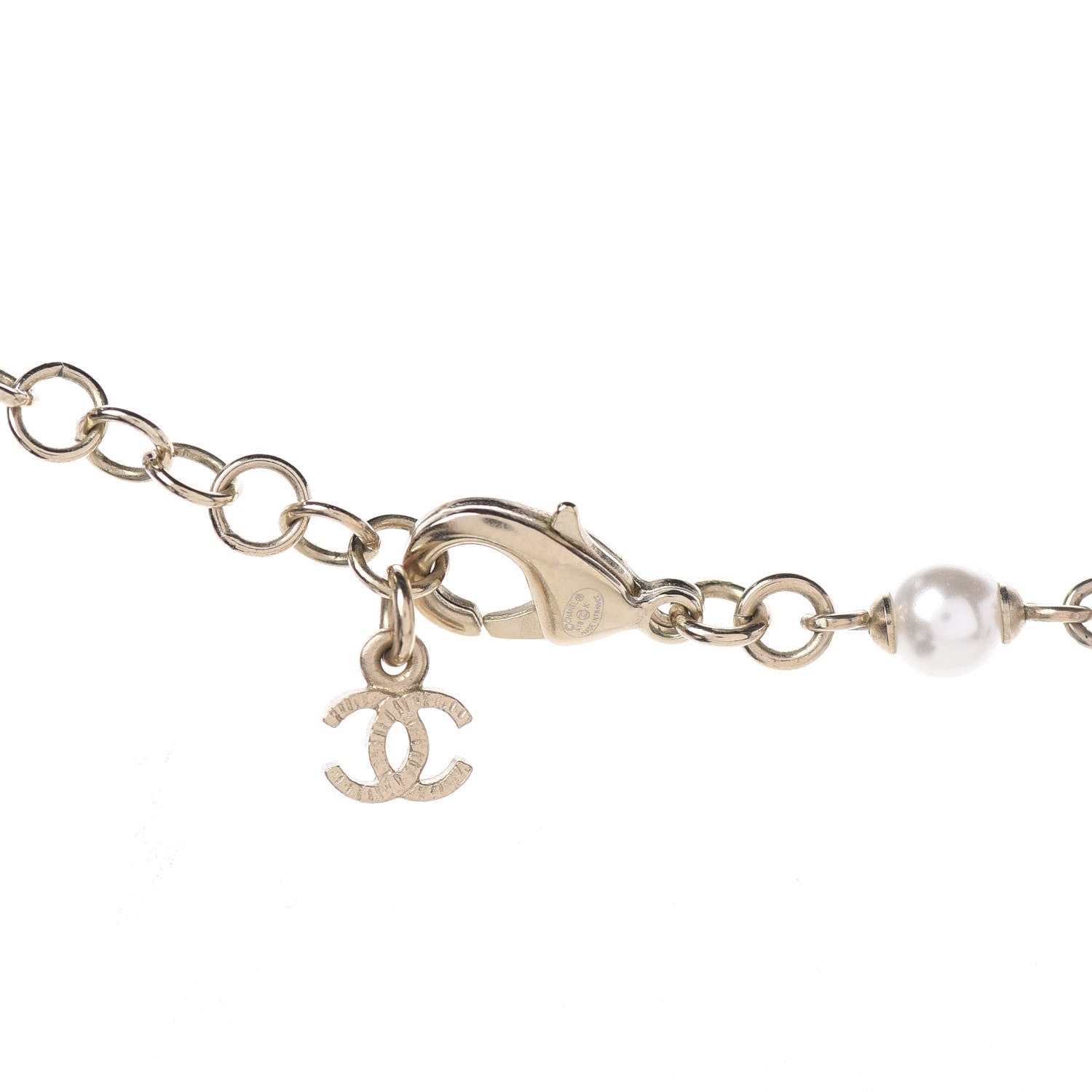 Chanel Pearl Glass Bead CC Long Necklace Blue Gold 3 of 3