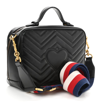 Gucci Calfskin Matelasse Sylvie Web Small GG Marmont Top Handle Shoulder Bag Black 3 of 11