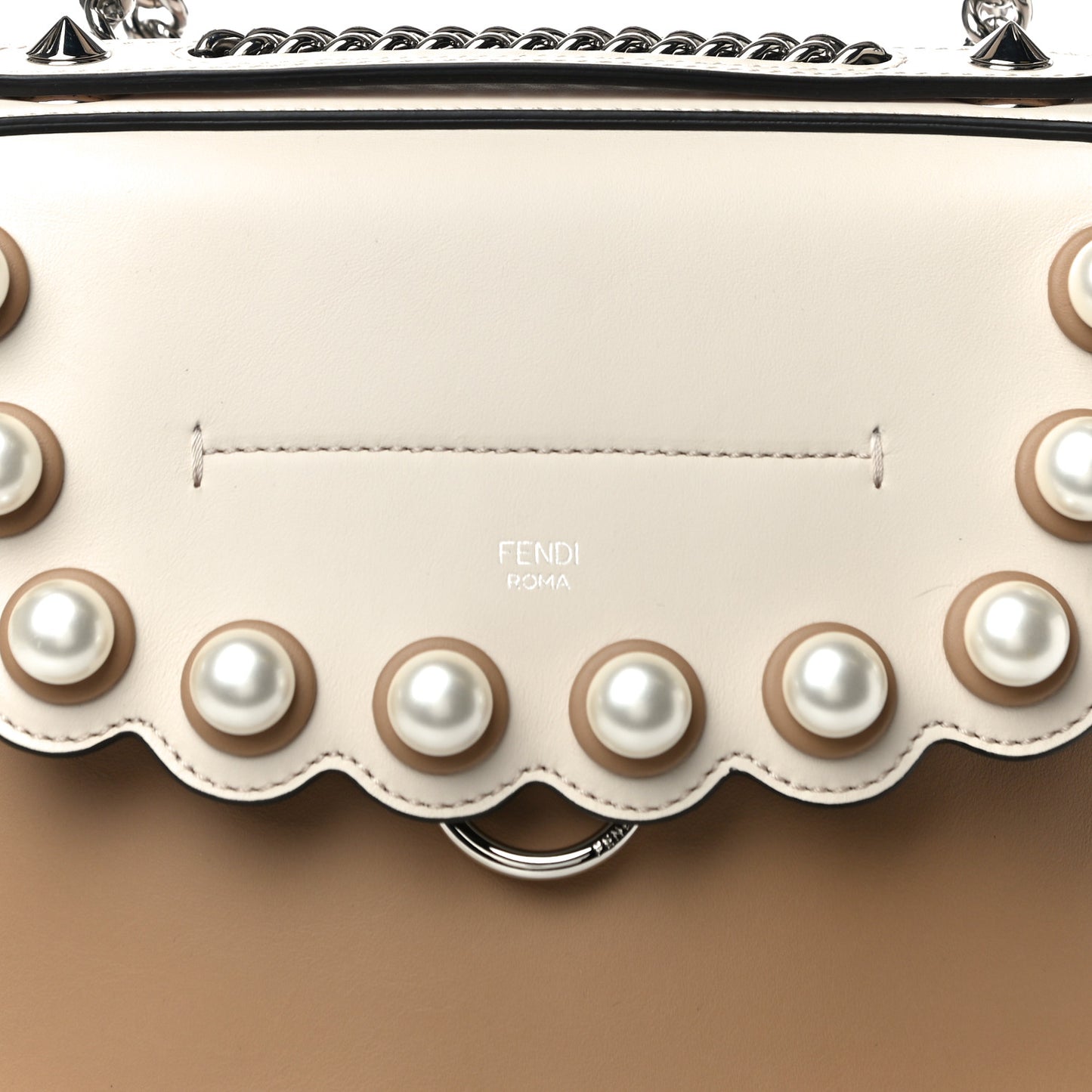 Vitello Century Pearl Bi-Color Scalloped Back to School Backpack Cuoio Camelia