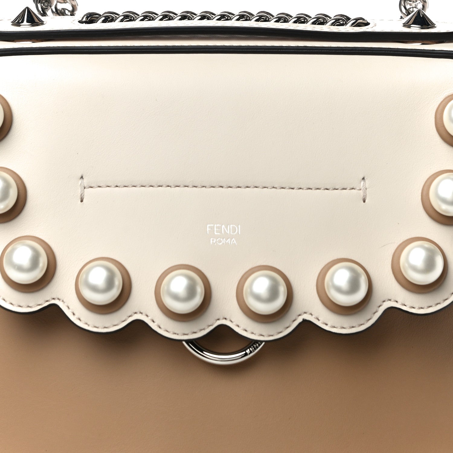 Fendi Vitello Century Pearl Bi-Color Scalloped Back to School Backpack Cuoio Camelia 7 of 9