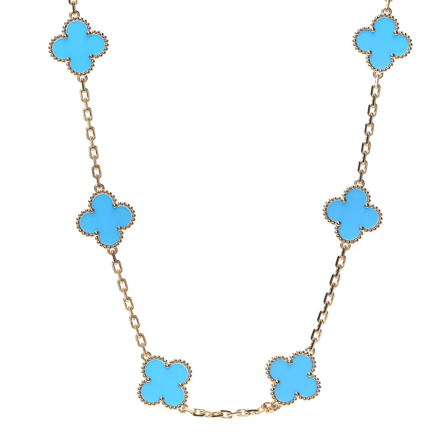 Van Cleef & Arpels 18K Yellow Gold Blue Agate 10 Motifs Vintage Alhambra Necklace 1 of 8