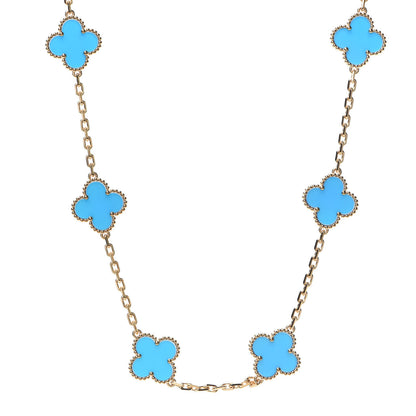 Van Cleef & Arpels 18K Yellow Gold Blue Agate 10 Motifs Vintage Alhambra Necklace 1 of 8