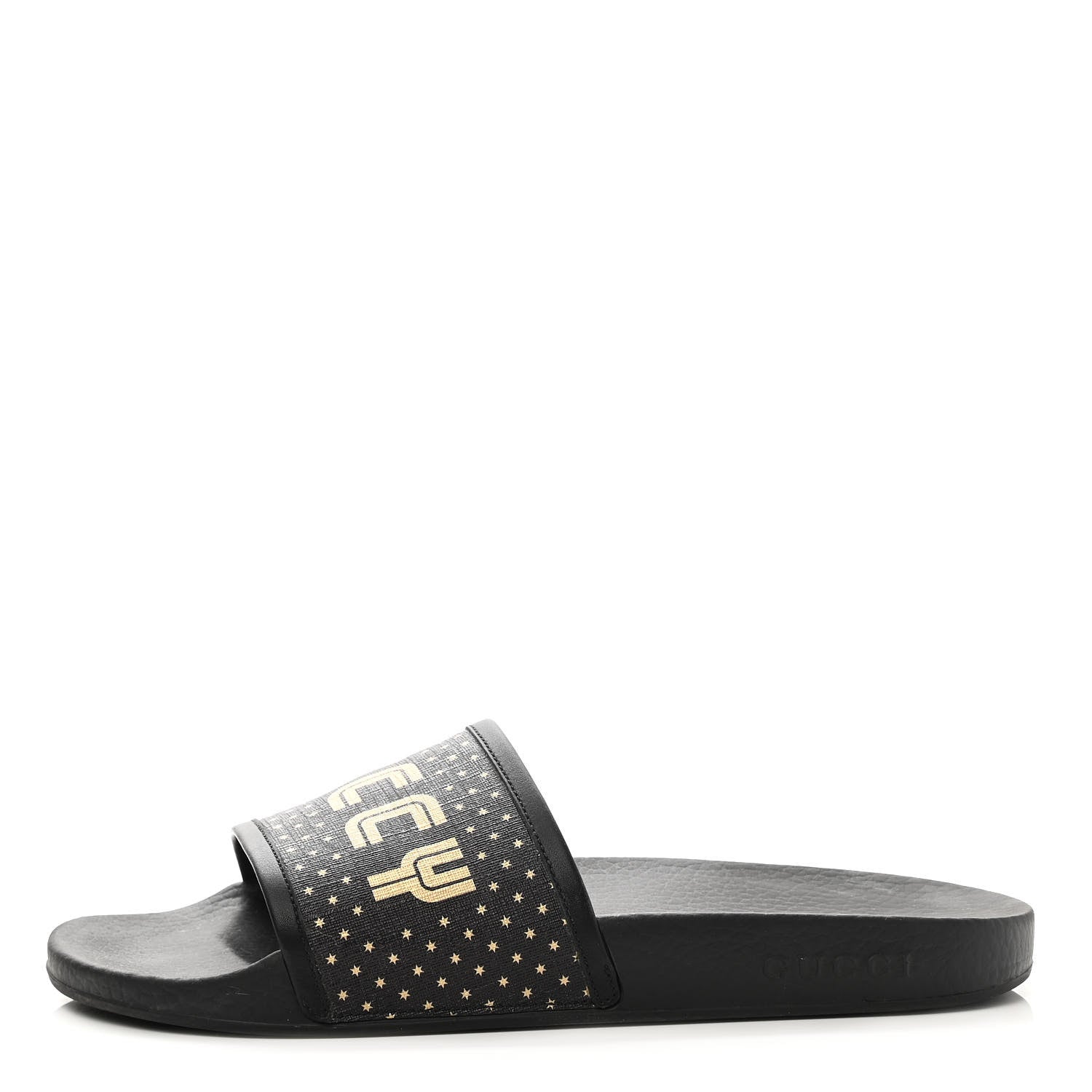 Gucci X SEGA Supreme Canvas GUCCY Stars Womens Slide Sandals 40 Black Gold 1 of 8